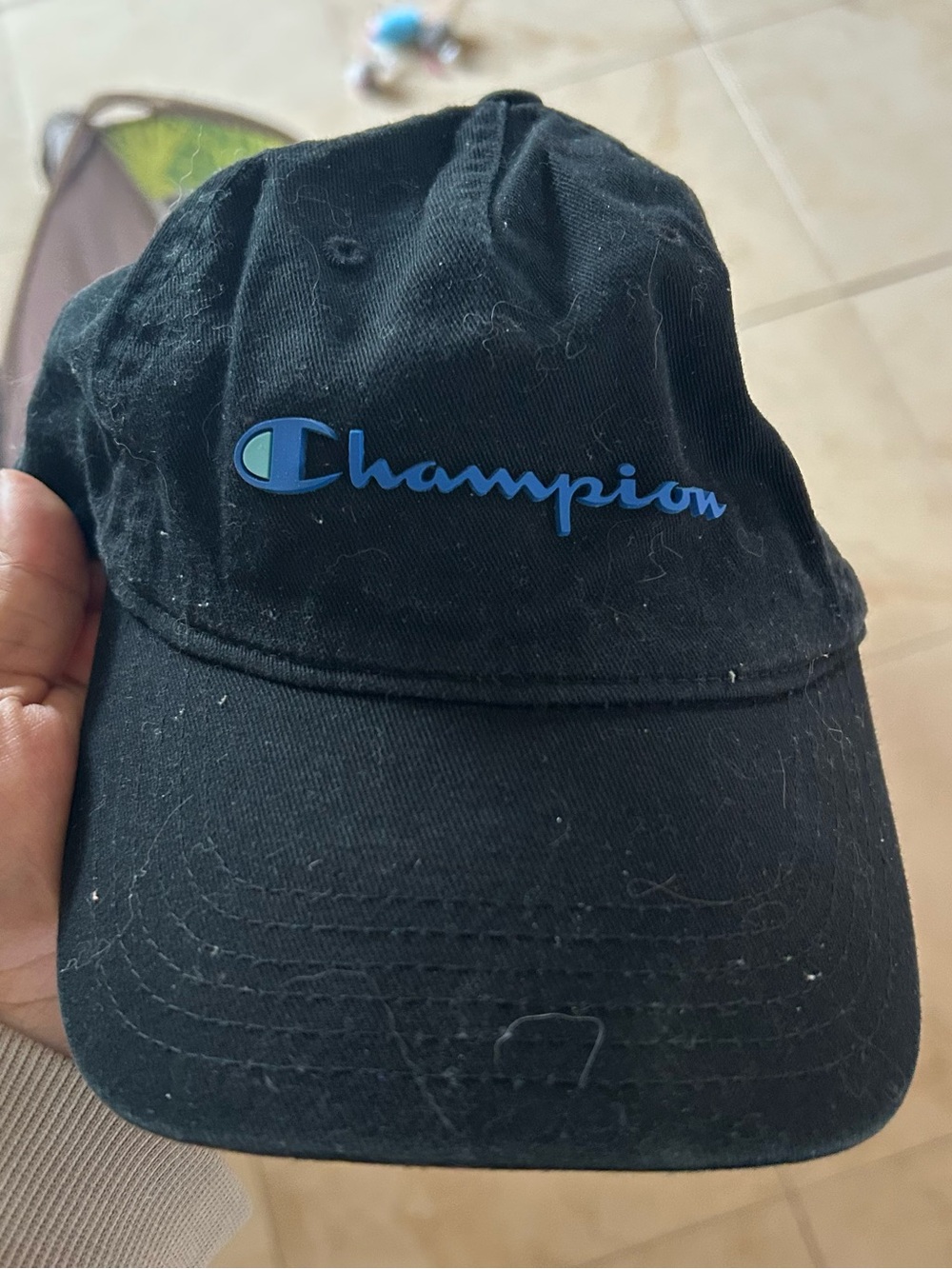 Champion unisex Black Baseball Cap with Blue Logo strapback adjustable hat #96